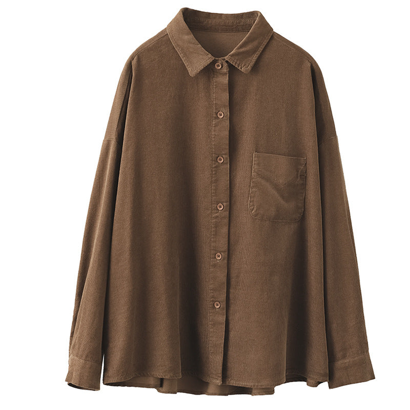 Simple Solid Color Long Sleeve Corduroy Shirt