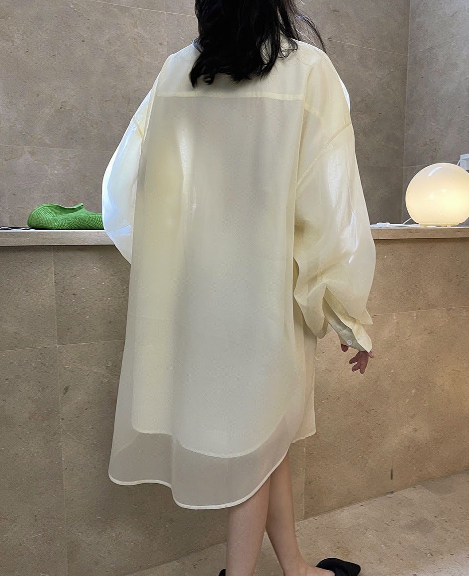 Loose Solid Color Lapel Long Sleeve Shirt