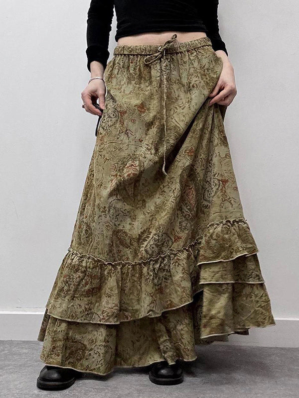 High Waisted Loose Contrast Color Elasticity Pleated Split-Joint Skirts Bottoms