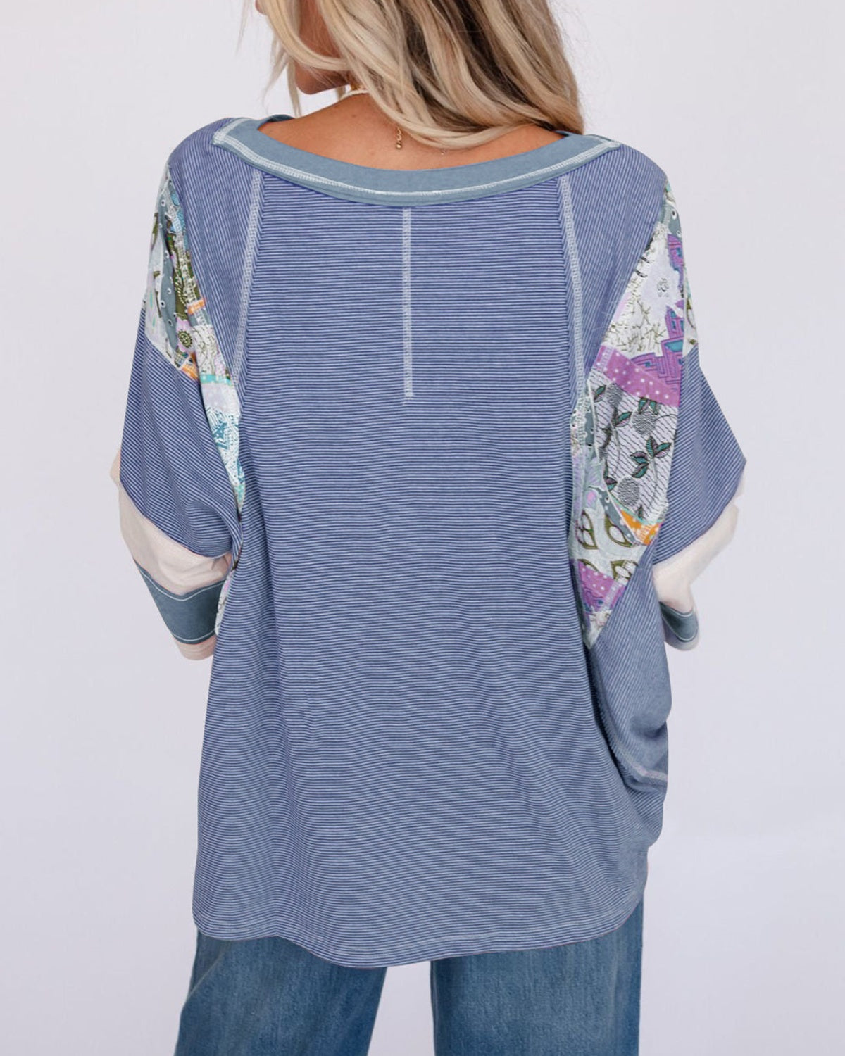 Striped and Floral Patchwork Oversized Top (Buy 2 Free Shipping)