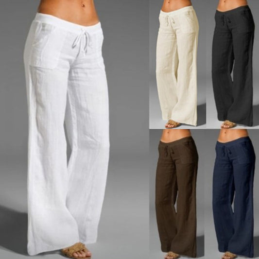 Solid Color High Waist Loose Pocket Wide Leg Casual Pants
