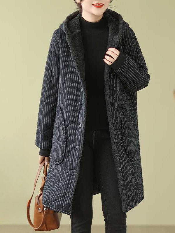 Vintage Warm Thickened Striped Hooded Coat