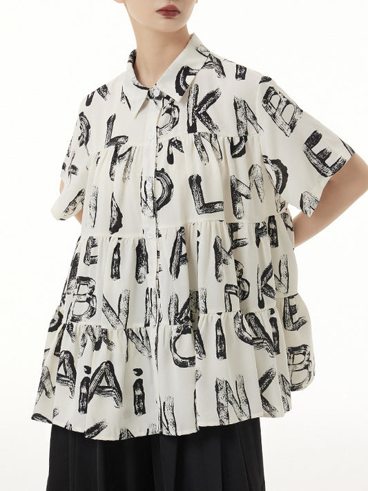 Casual Alphabet Print Short Sleeve Shirt