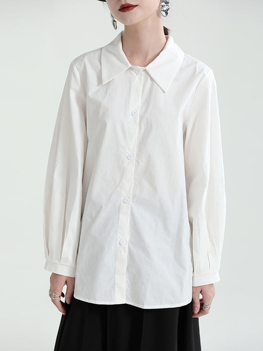 Simple Solid Color Lapel Long Sleeve Shirt