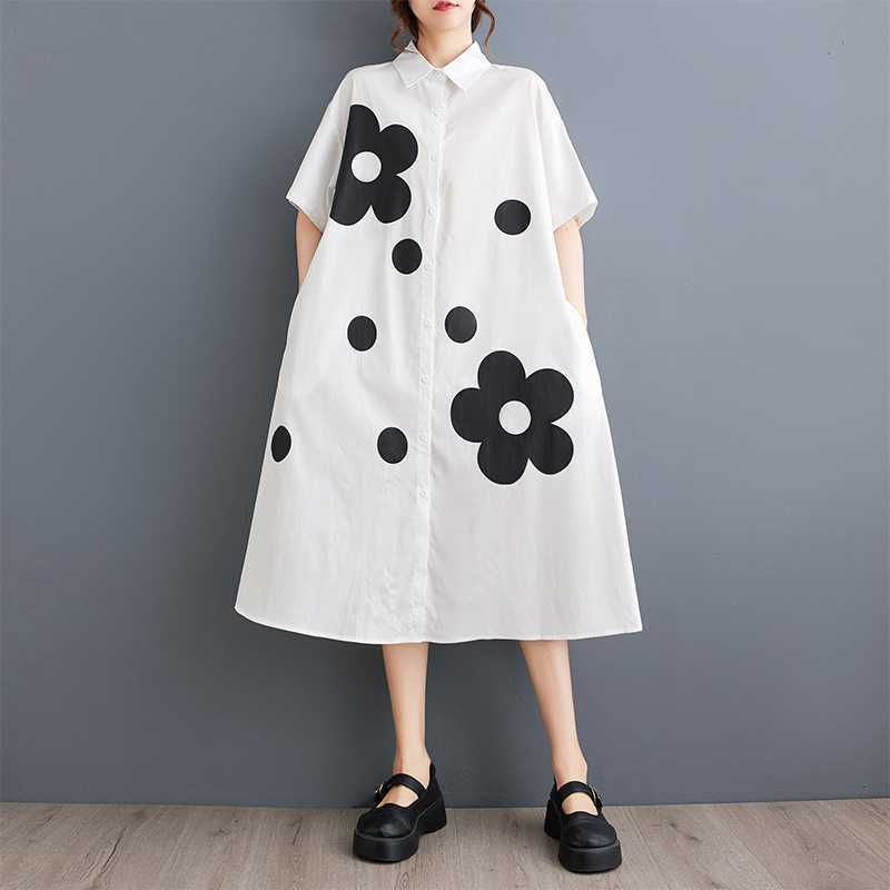 Loose Printed Spliced Short Sleeve Dress