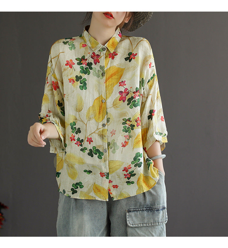 Colorful Cotton Linen Long Sleeve Shirt
