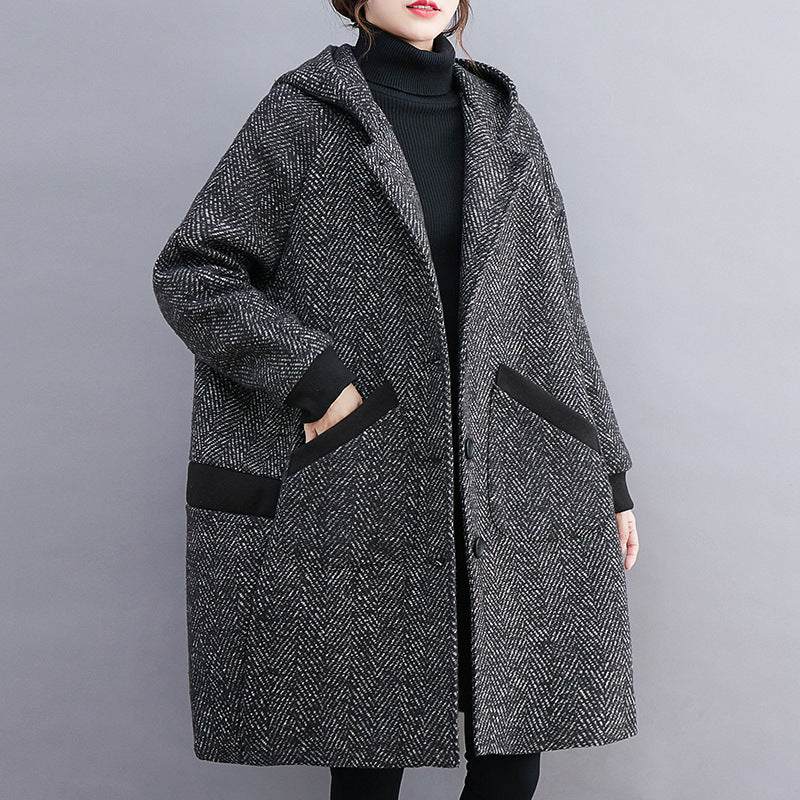 Loose Solid Color Hooded Coat