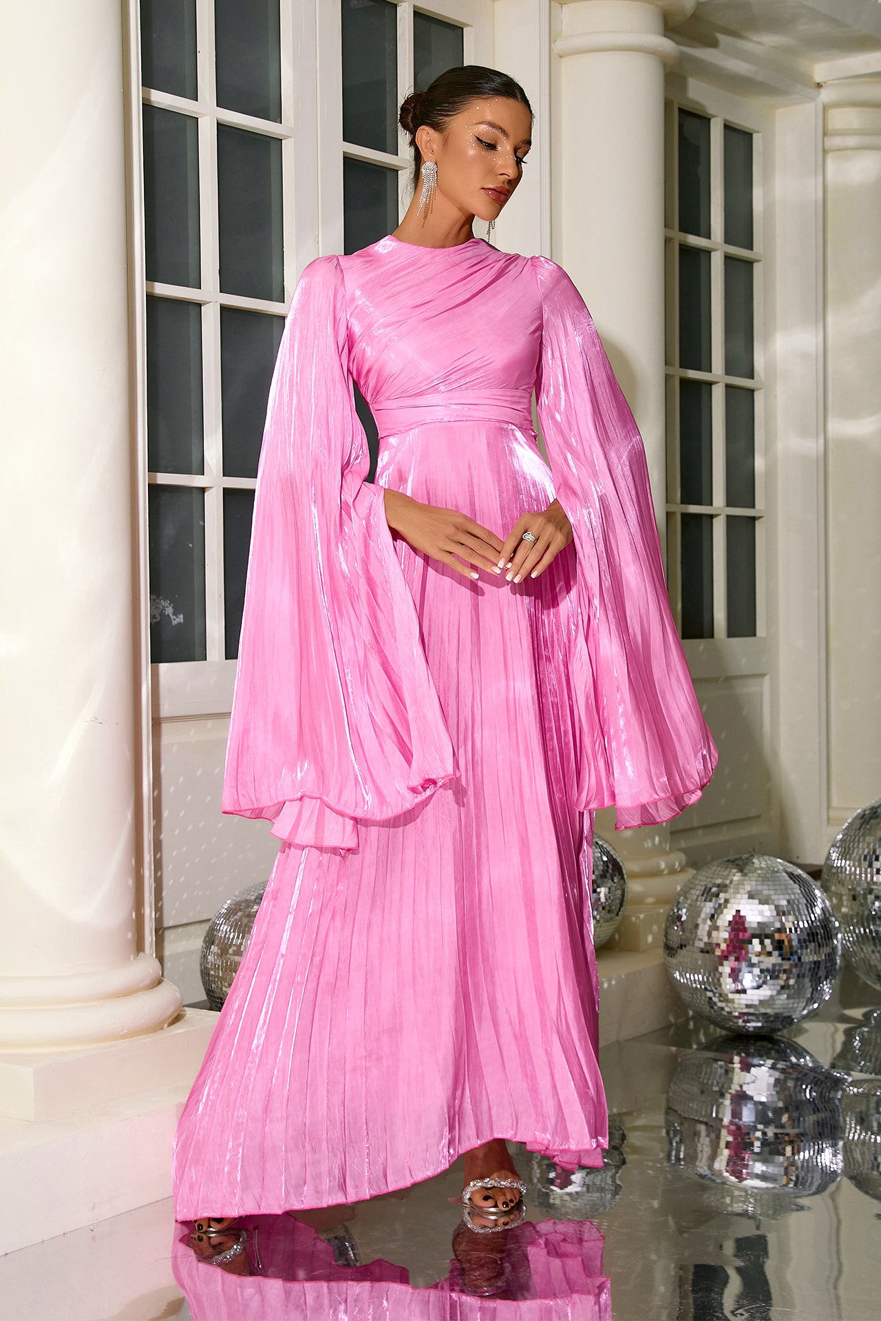 Veda Pleated Long Sleeve Maxi Dress