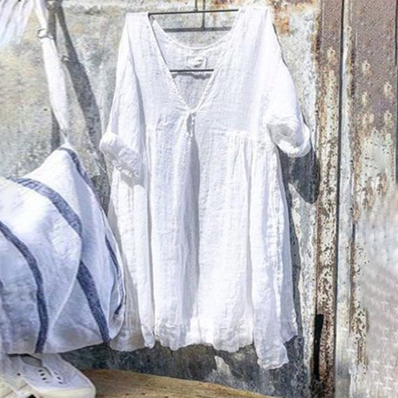 Solid Color Cotton Linen Comfy Casual Midi Dress