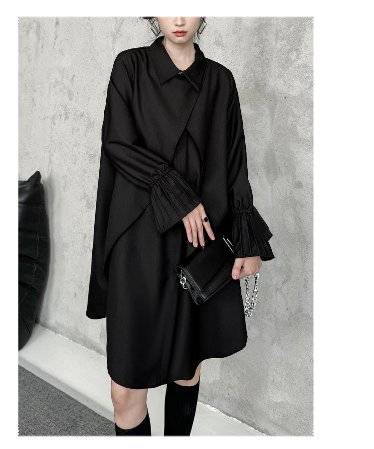 Street Style Fake Two Piece Button Long Sleeve Midi Dress