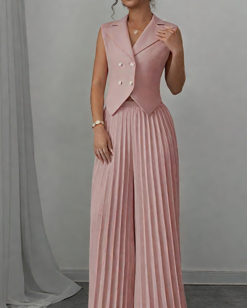 Fashion Vest Pleated Skirt Trouser Set