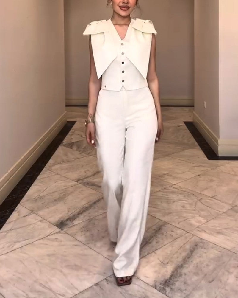 Fashion Commuter Lace-Up Top & Pants Two-Piece Set