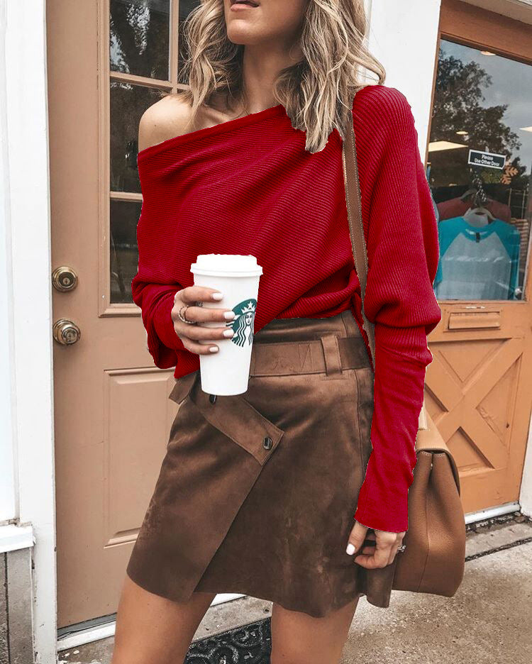 One-Shoulder Bat Long Sleeve Top