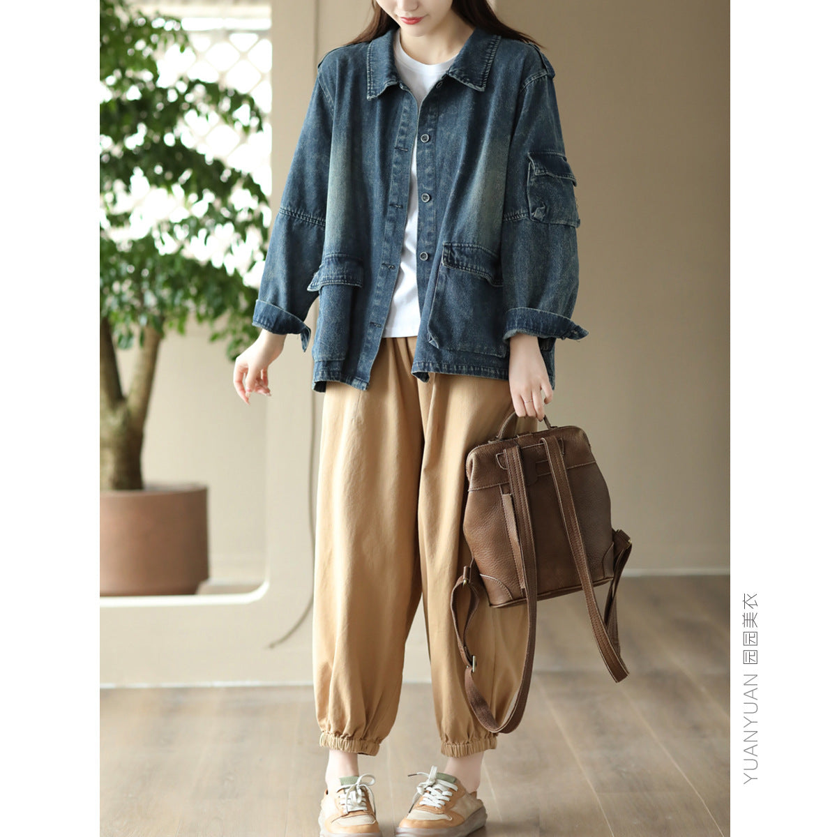 Vintage Splicing Long Sleeve Denim Jacket