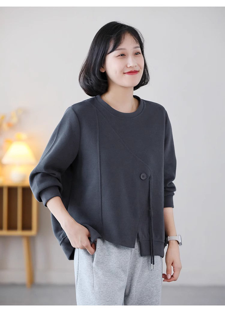 Casual Solid Color Splicing Long Sleeve Sweatshirt