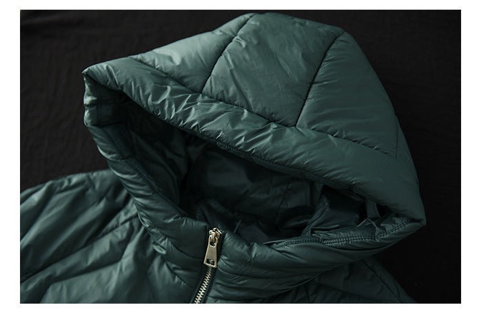 Loose Splicing Hooded Long Sleeve Thickened Down Jacket