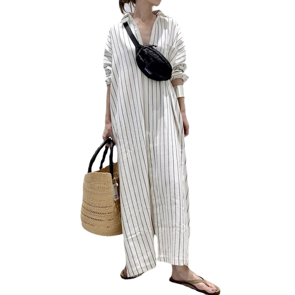 Casual Striped Long Sleeve Maxi Dress