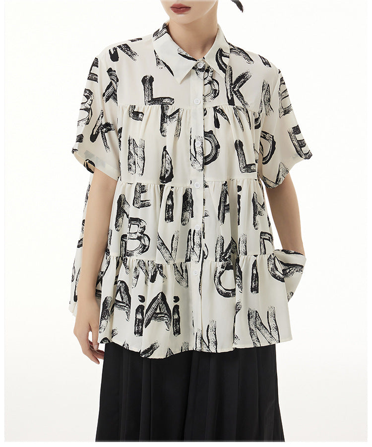 Casual Alphabet Print Short Sleeve Shirt