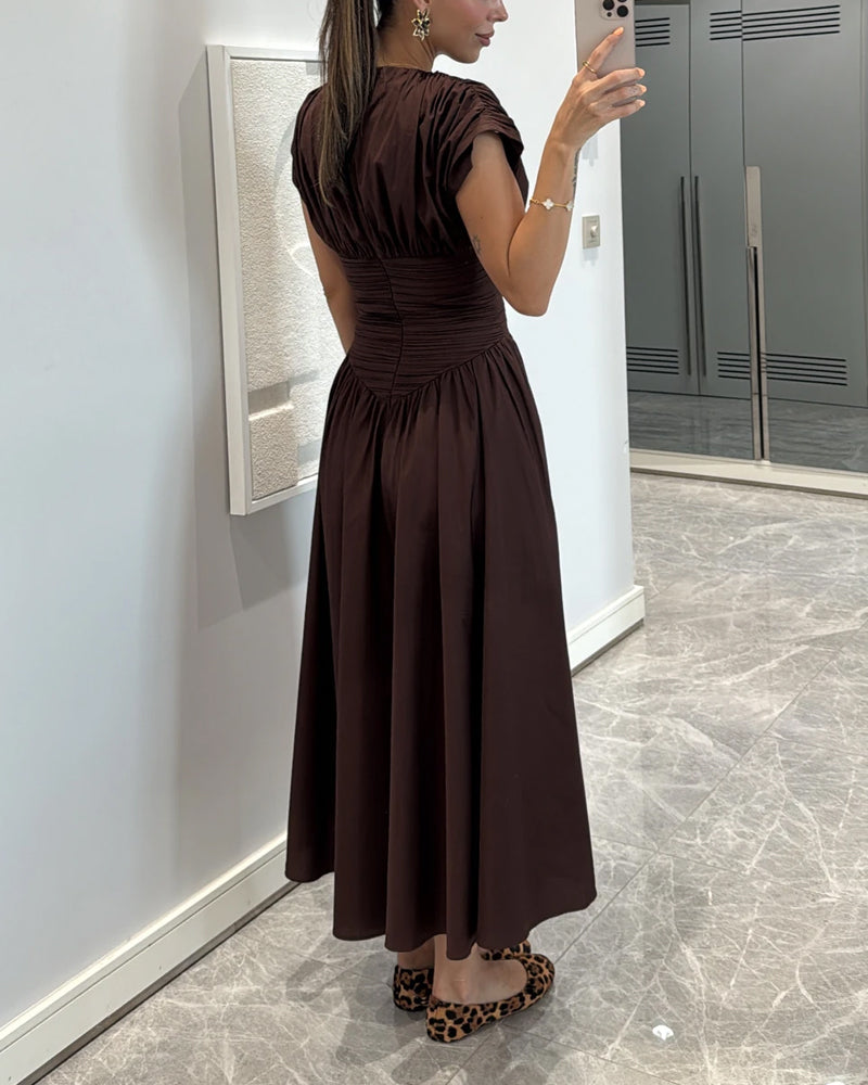 Fashion Solid Color Pleated Dress