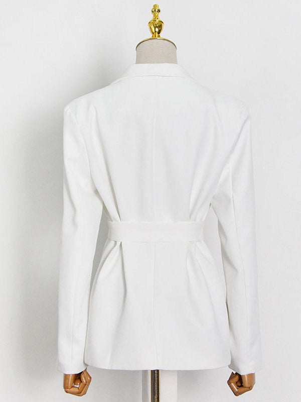 Column Long Sleeves Solid Color Lapel Blazer Pants Set Two Pieces Set