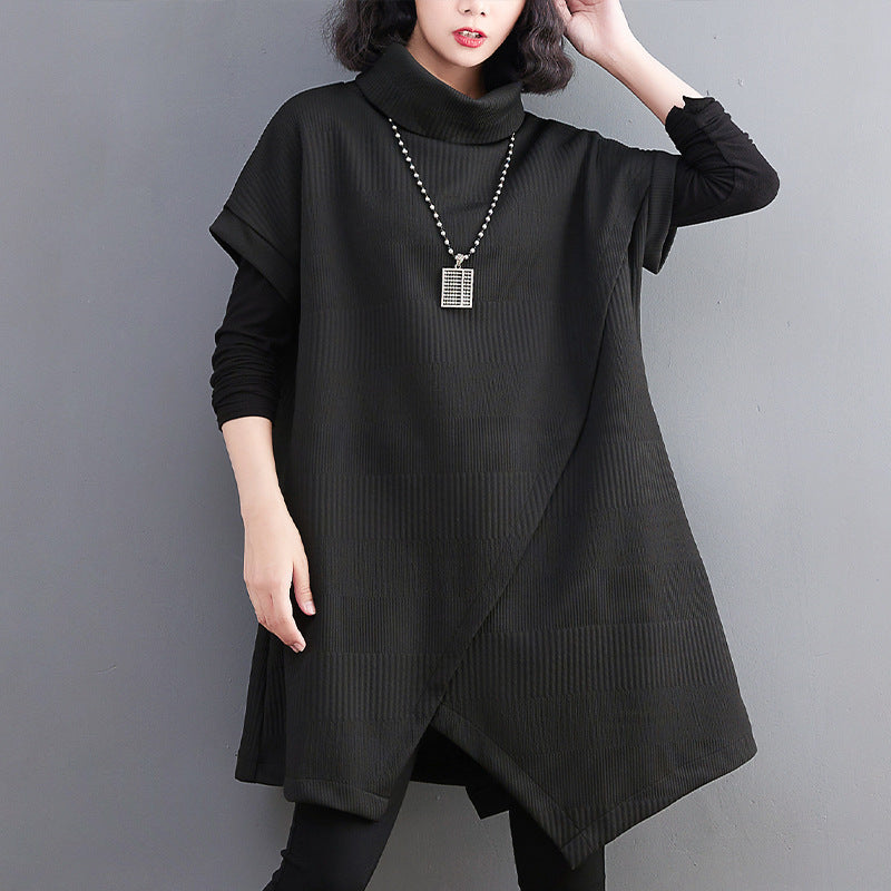 Loose Striped Turtleneck Knit Sweater Dress