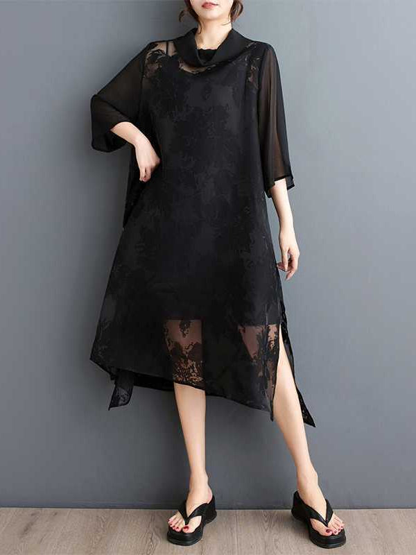 Vintage Jacquard Split Midi Dress