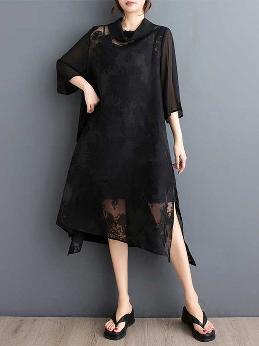 Vintage Jacquard Split Midi Dress