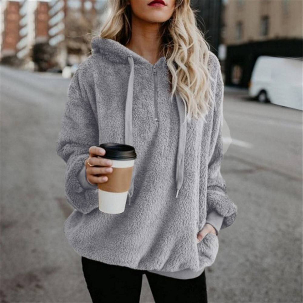 Zipper Regular Plain Patchwork Hooded Women's Hoodie