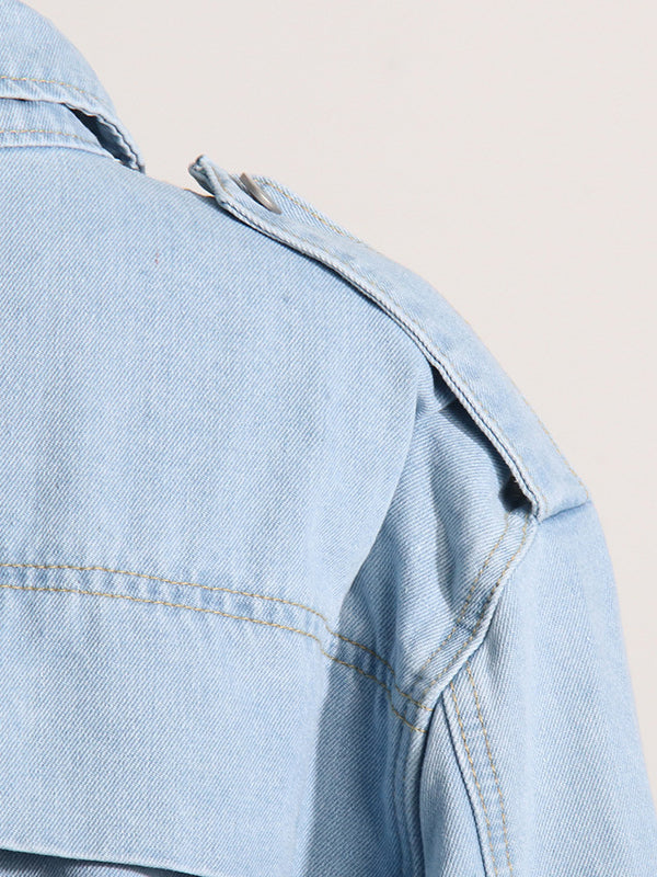 Long Sleeves Loose Buttoned Drawstring Pockets Split-Joint Lapel Outerwear