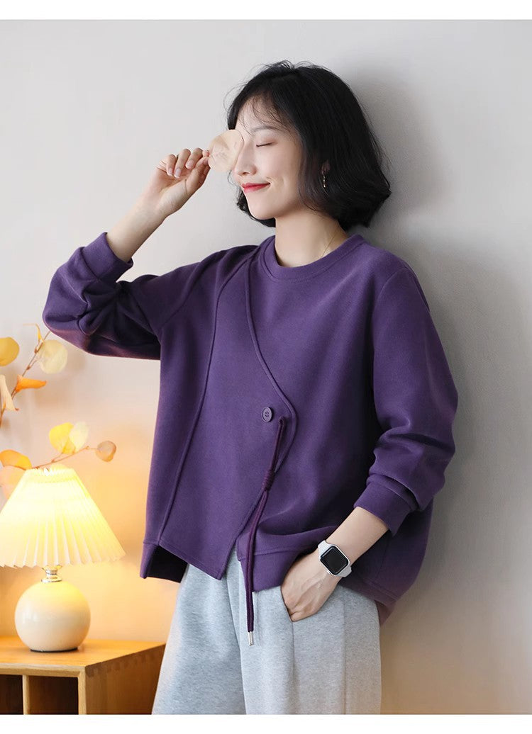 Casual Solid Color Splicing Long Sleeve Sweatshirt