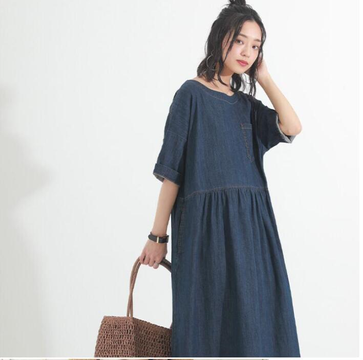 Thin Denim Splicing Short Sleeve Dress