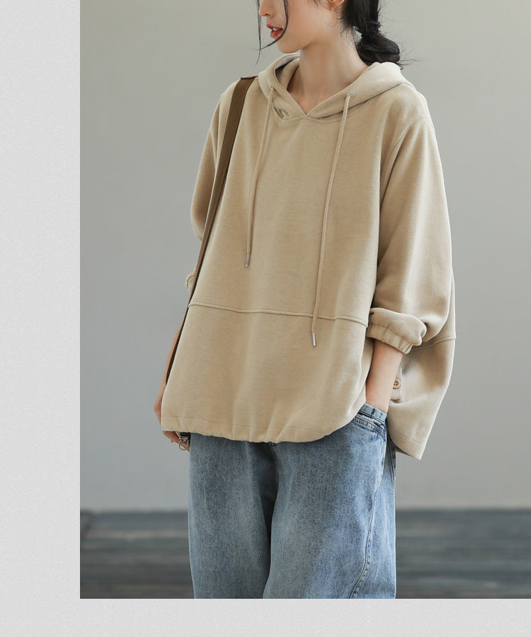 Loose Solid Color Hooded Long Sleeve Sweater