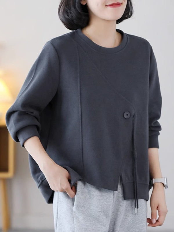 Casual Solid Color Splicing Long Sleeve Sweatshirt