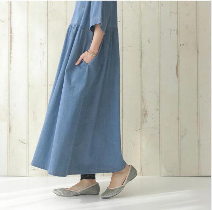 Thin Denim Splicing Short Sleeve Dress