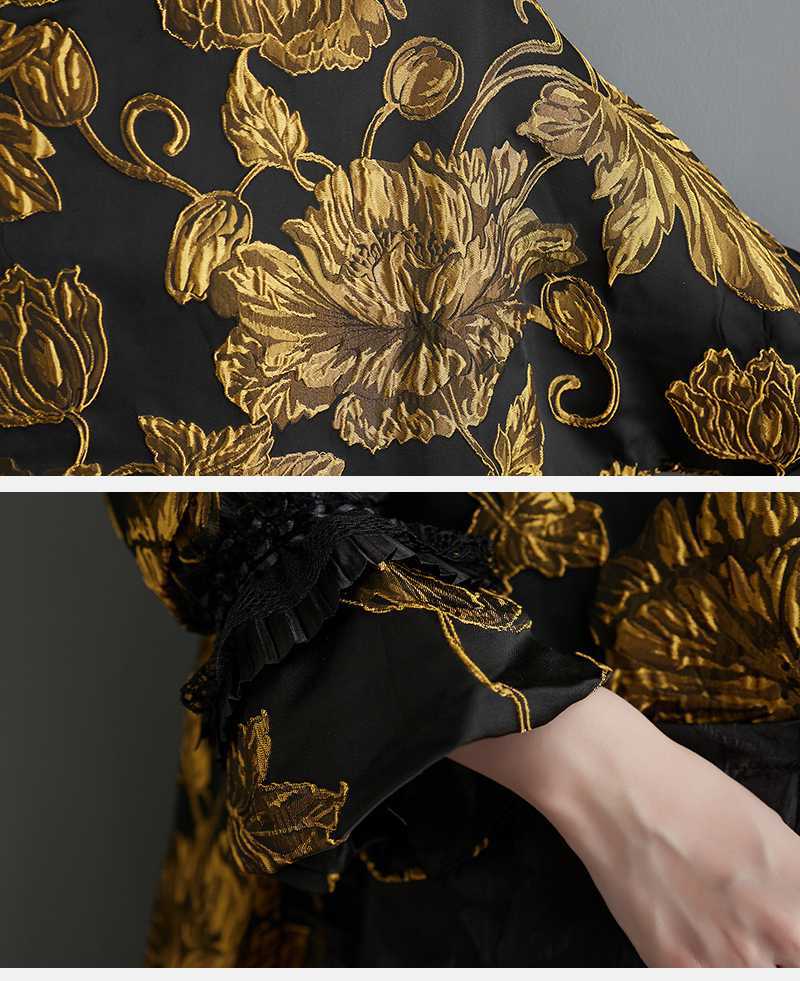 Elegant Jacquard Long Sleeve Midi Dress