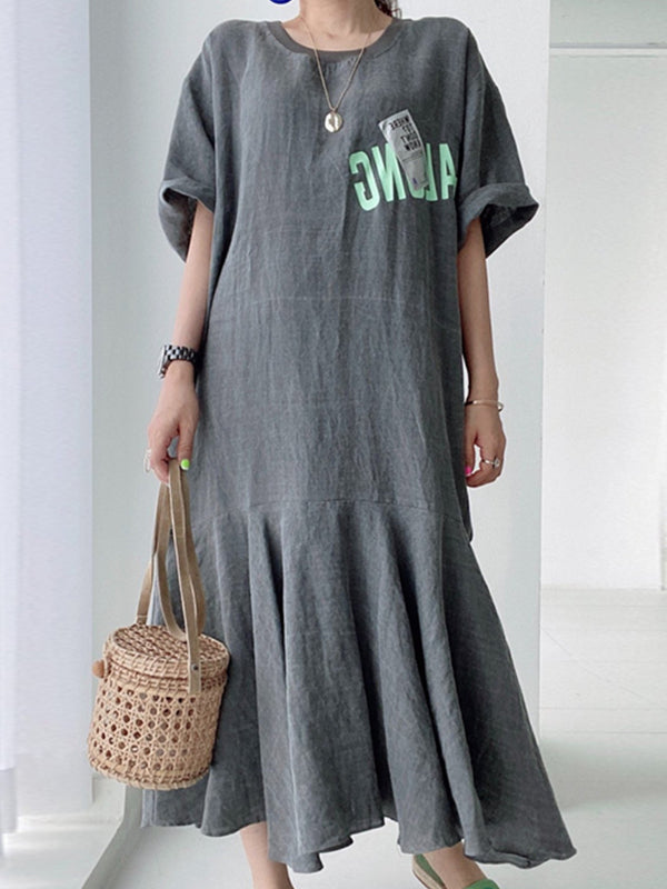Casual Patchwork Short Sleeve Midi Dress
