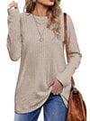 Fantaslook Long Sleeve Shirts for Women Crew Neck Casual Tunic Tops Lightweight Pullover