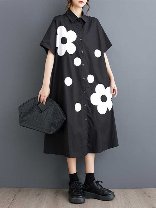 Loose Printed Spliced Short Sleeve Dress