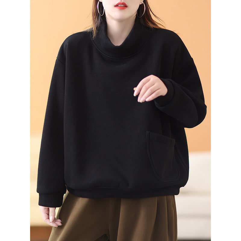 Casual Solid Color High Collar Velvet Sweatshirt