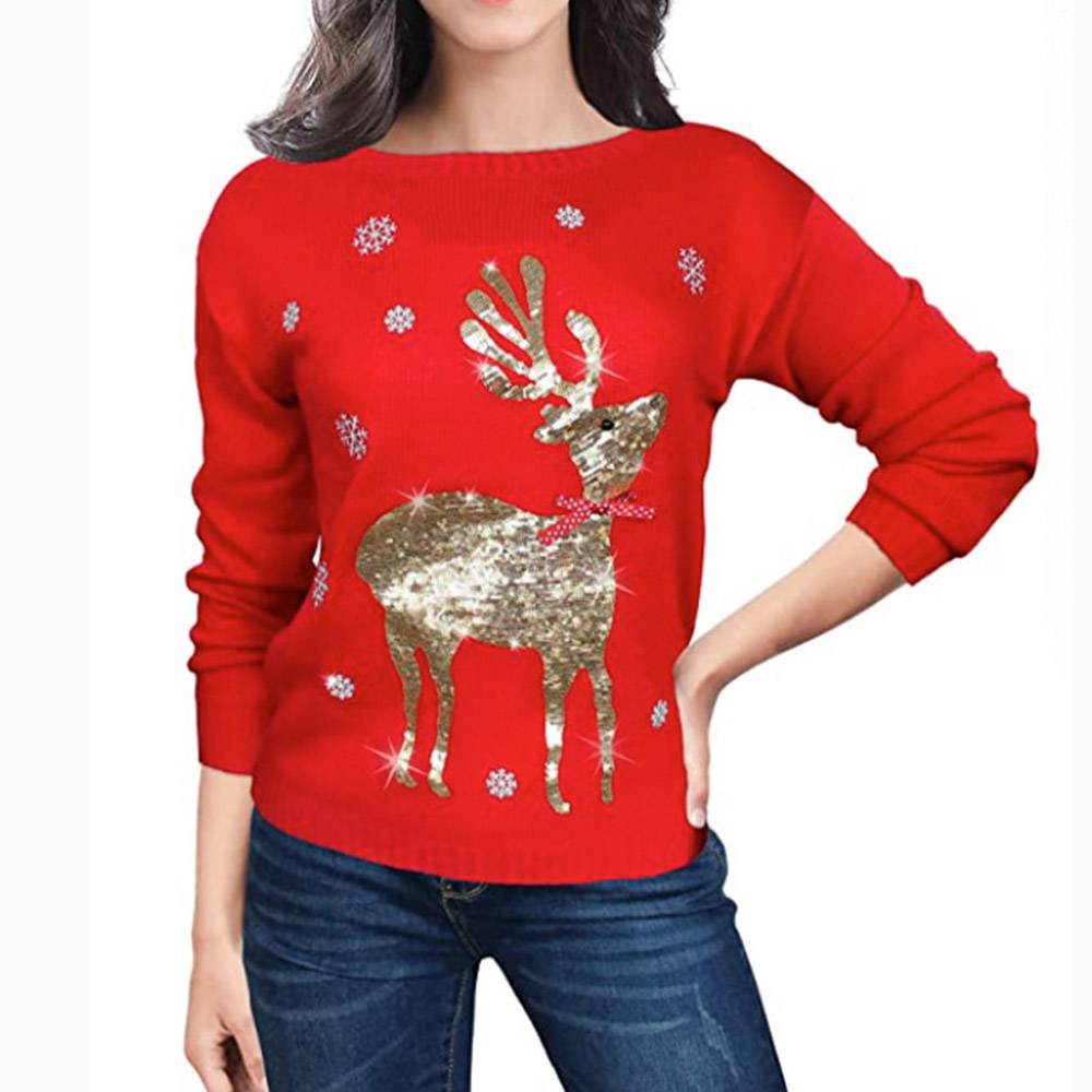 Merry Christmas Sweater | Regular Sequins Winter Women's Sweater