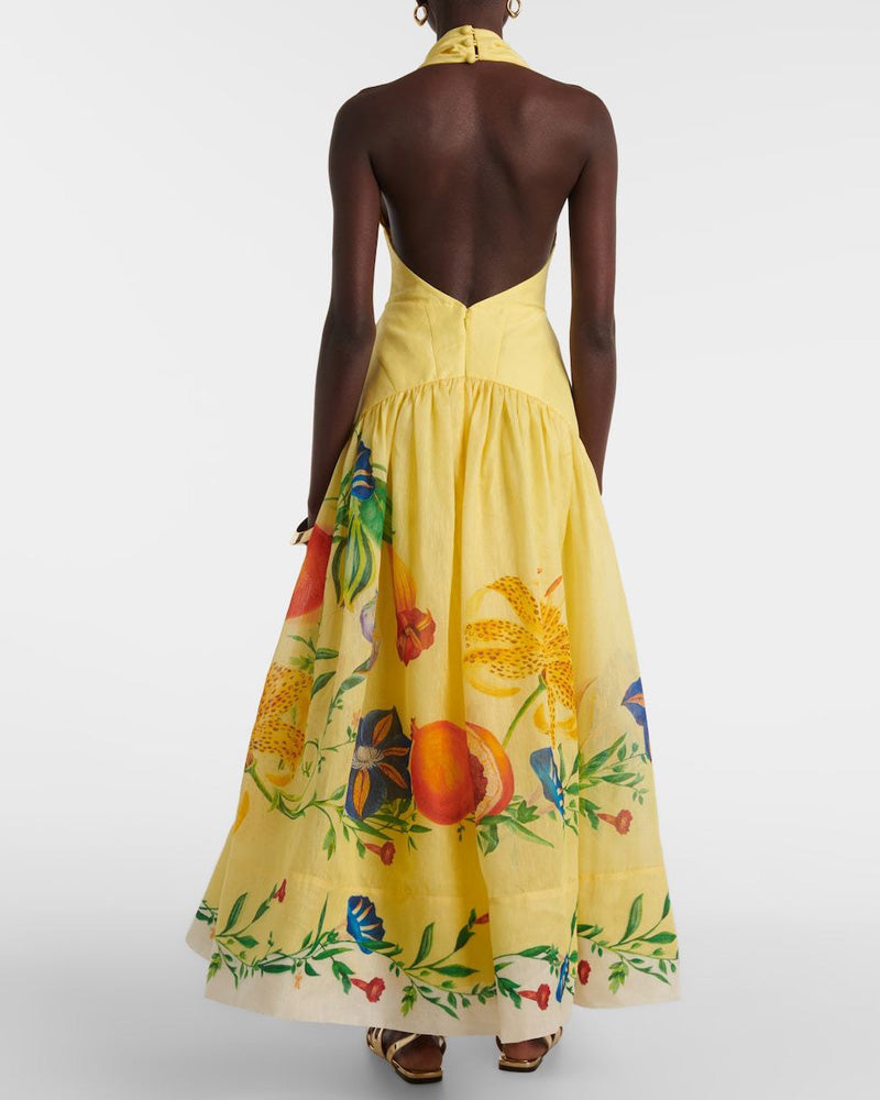 Neck Halter V-Neck Printed Dress