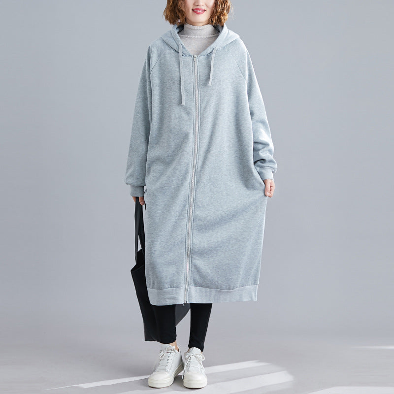 Casual Loose Solid Color Hooded Coat