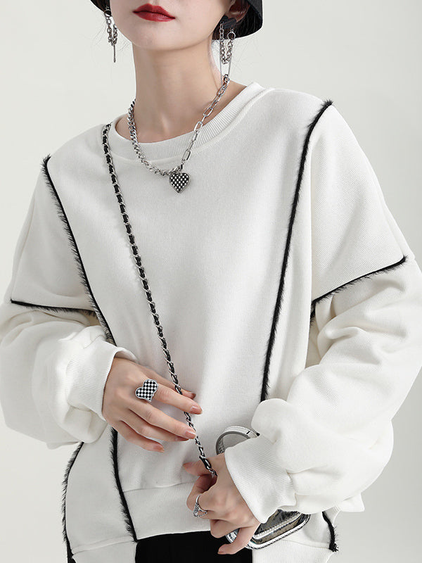 Irregular Splicing Round Neck Long Sleeve Velvet Sweatshirt