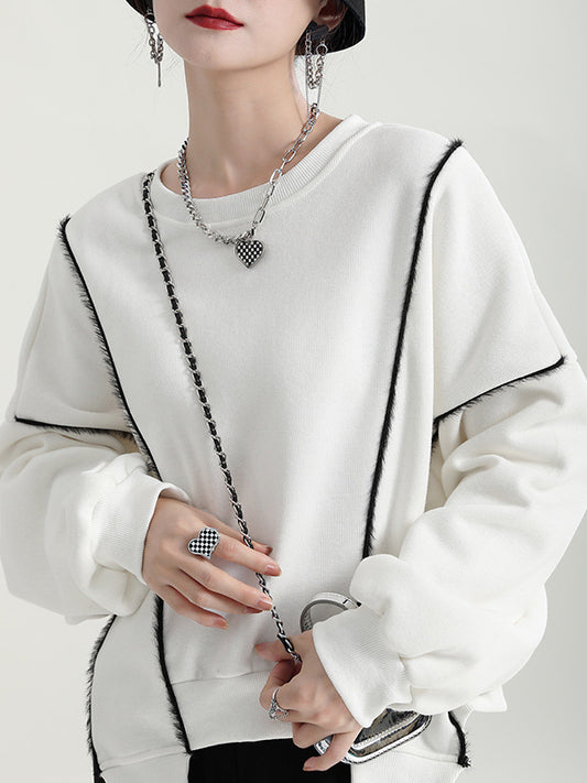 Irregular Splicing Round Neck Long Sleeve Velvet Sweatshirt