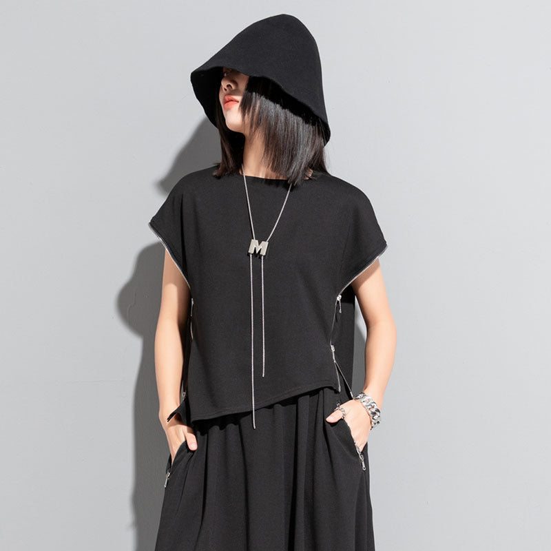 Dark Style Sleeveless Zipper T-shirt