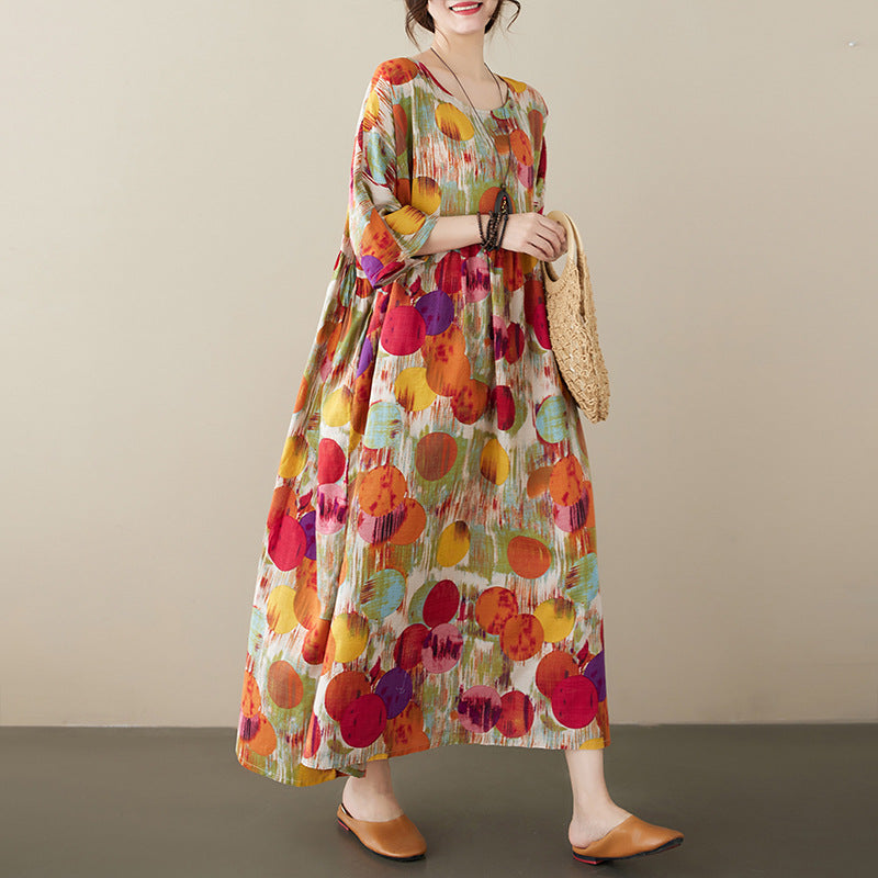 Bohemian Style Colorful Printed Short Sleeve Maxi Dress
