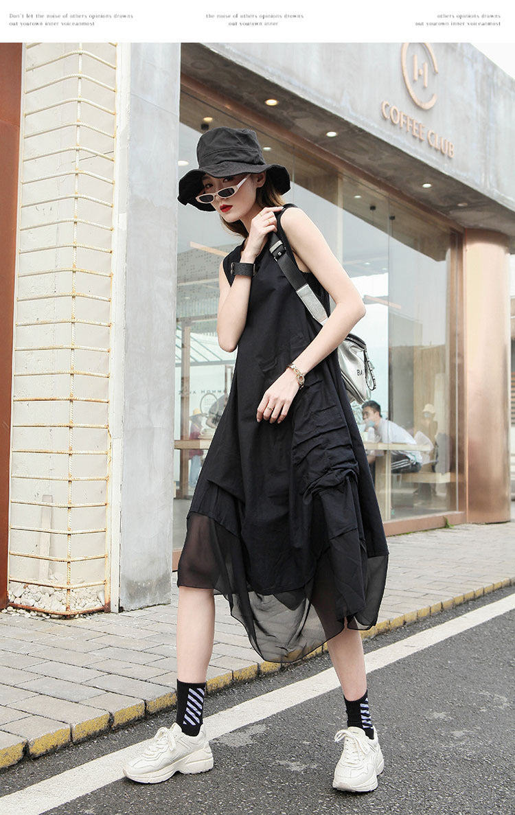 Vintage Patchwork Irregular Sleeveless A-Line Dress