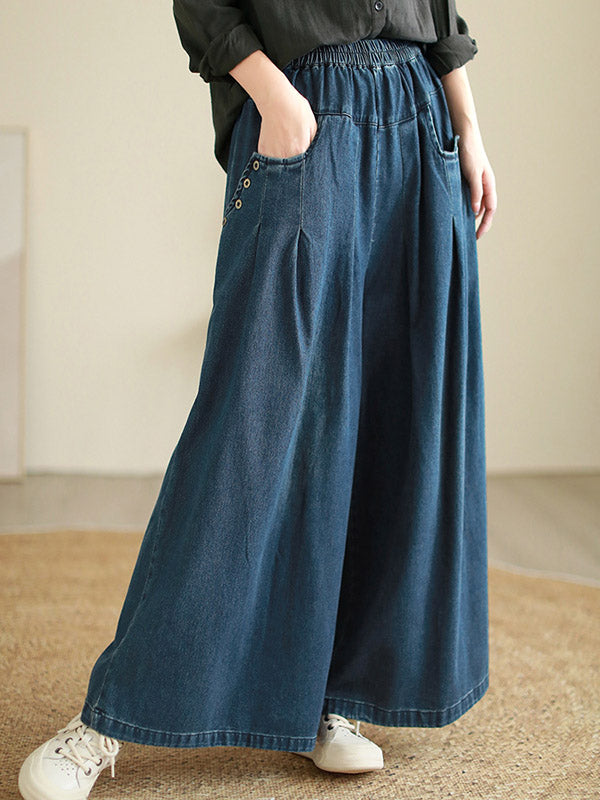 Loose Wide Pants Elasticity Pleated Flared Trousers Jean Pants Bottoms