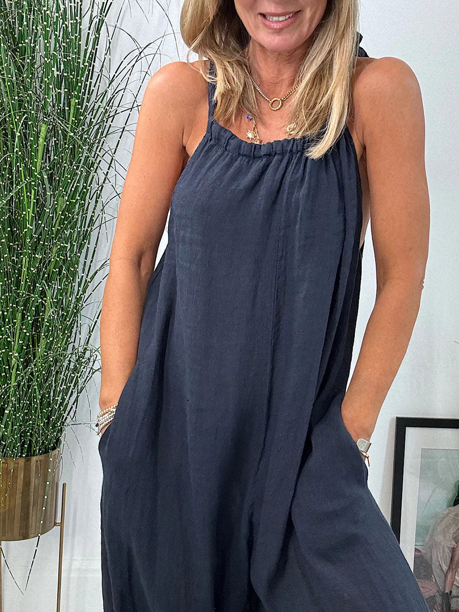 Cotton and linen casual jumpsuit