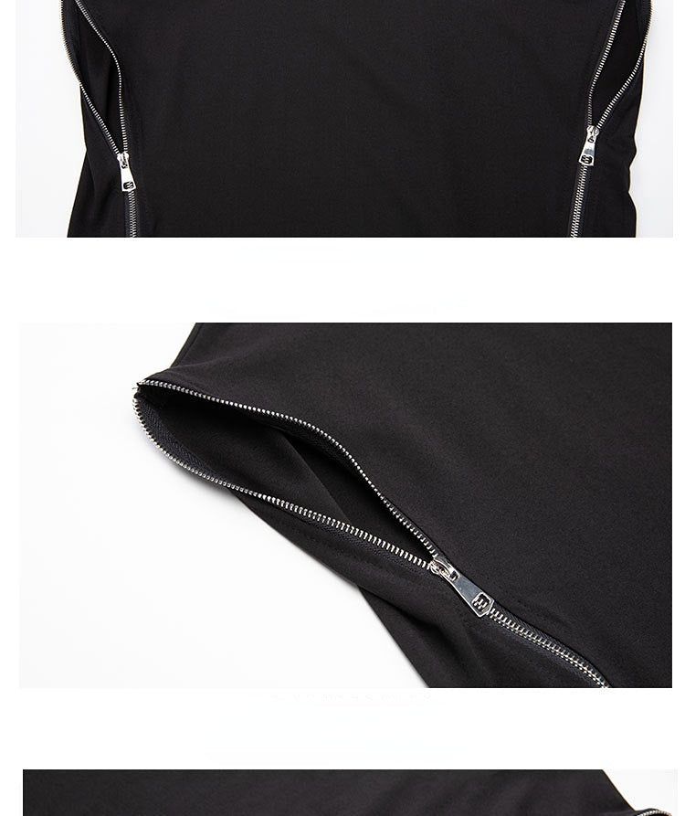 Dark Style Sleeveless Zipper T-shirt